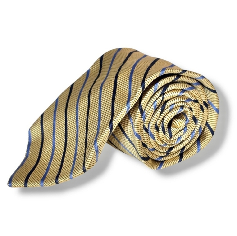BROOKS BROTHERS Woven Silk Diagonal Striped Tie Yellow, Navy, & Light Blue